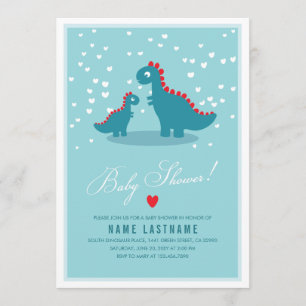 Inbjudan till snyggt Blue Teal Dinosaur Baby Showe