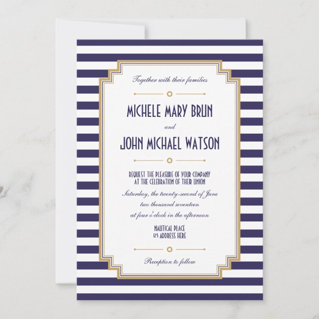 Inbjudan till snyggt Blue White Nautical Wedding (Framsida)