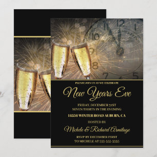Inbjudan till snyggt Champagne och Clock New Years