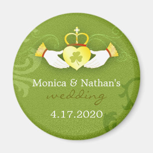 Inbjudan till snyggt Guld & Grönt Irish Wedding Magnet
