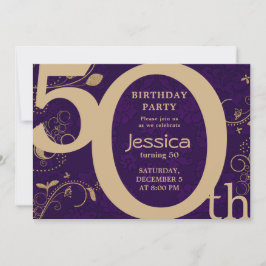 Inbjudan till snyggt Modern Guld och Lila födelsed