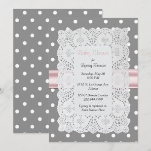 Inbjudan till Snyggt Polka Dot och Doily Baby Show