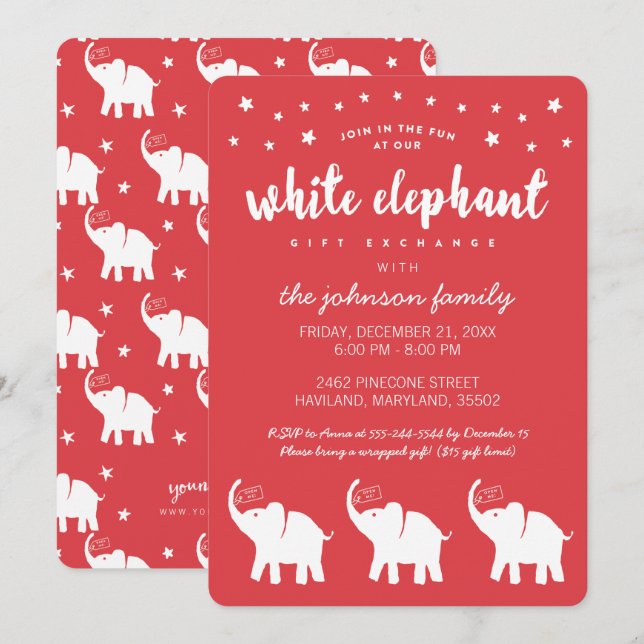 Inbjudan till snyggt White Elephant Julfest (Fram/baksida)