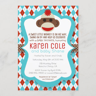 Inbjudan till sock monkey Boy Baby Shower