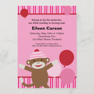 Inbjudan till Sock monkey - Rosa