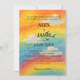 Inbjudan till Sol & Clouds Watercolor Rainbow Wedd
