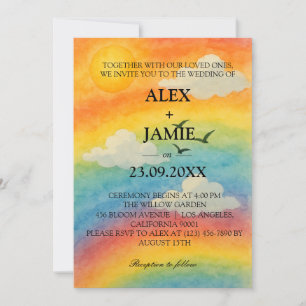 Inbjudan till Sol & Clouds Watercolor Rainbow Wedd