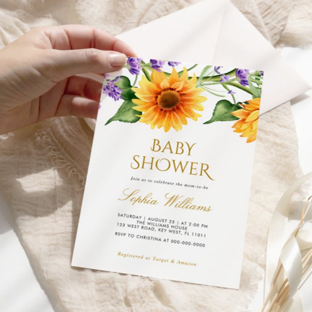 Inbjudan till solblommor och lavender Baby Shower (Skapare uppladdad)