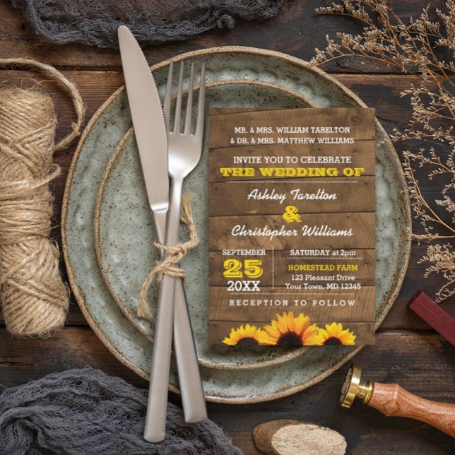 Inbjudan till solblommor och Rustic Wood Wedding (Skapare uppladdad)