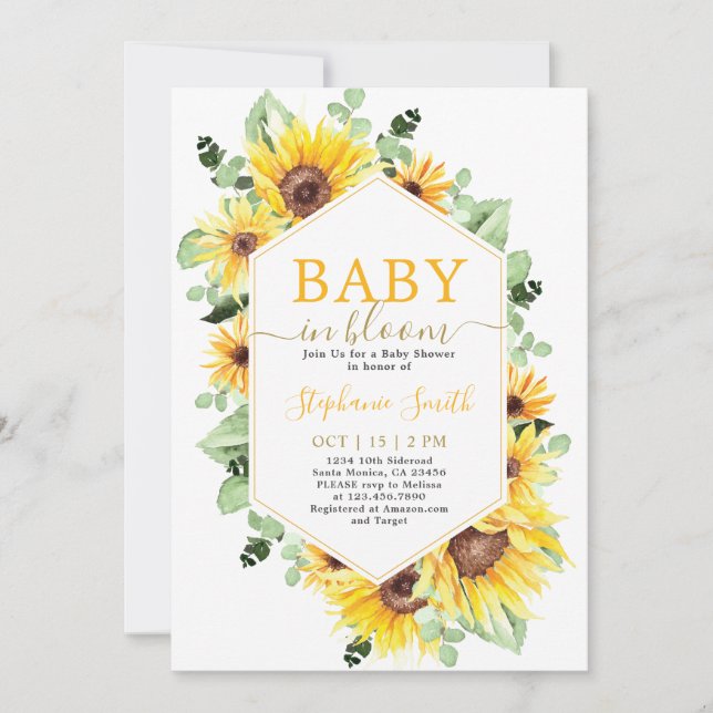 Inbjudan till Solros Baby i Bloom Baby Shower (Framsida)