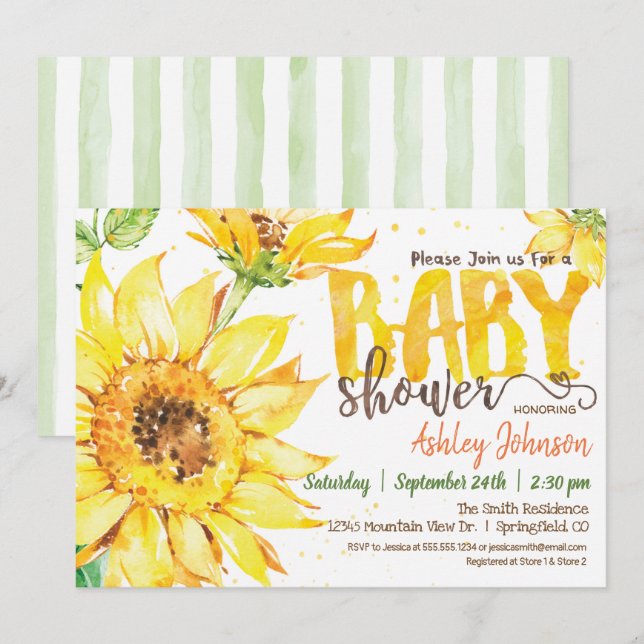 Inbjudan till Solros Baby Shower (Fram/baksida)