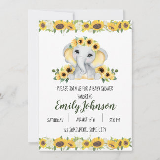 Inbjudan till solros Elephant Baby Shower