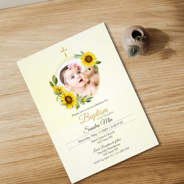 Inbjudan till solros Garden Baptism (Sunflower Garden Baptism Invitation)