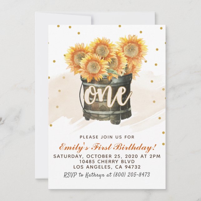 Inbjudan till solros - höst första födelsedag (Framsida)