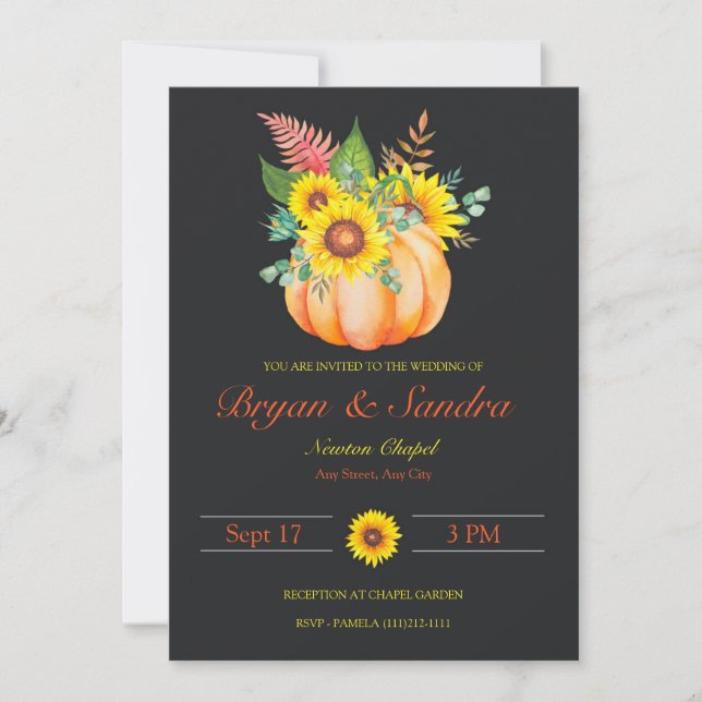 Inbjudan till solros och pumpkin Fall Wedding (Framsida)