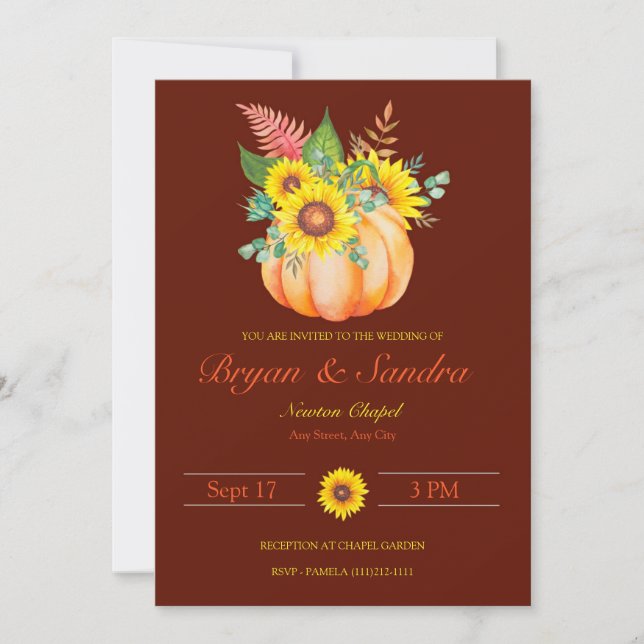 Inbjudan till solros och pumpkin Fall Wedding (Framsida)
