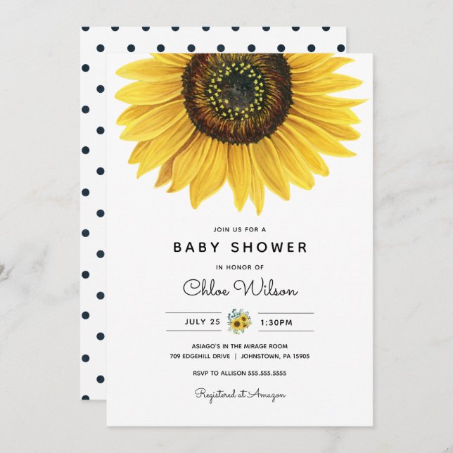 Inbjudan till solrosbabykläder för vattenfärg (Fram/baksida)