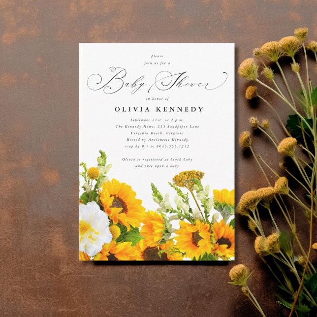 Inbjudan till Solrosbabyskor | Boho Blommigt (Sunflower Baby Shower Invitation)
