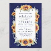 Inbjudan till solrosblommor Royal Blue Rustic Wedd
