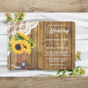 Inbjudan till solrosboot White Snöre Wood Wedding