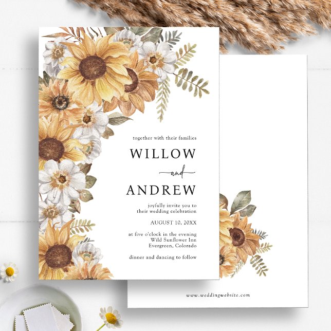Inbjudan till solrosbröllop (Sunflower Rustic Fall Floral Wedding Invitations by Painted Paperie
)