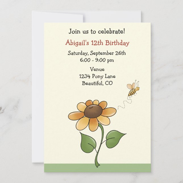 Inbjudan till solrosdag för flickor (Framsida)