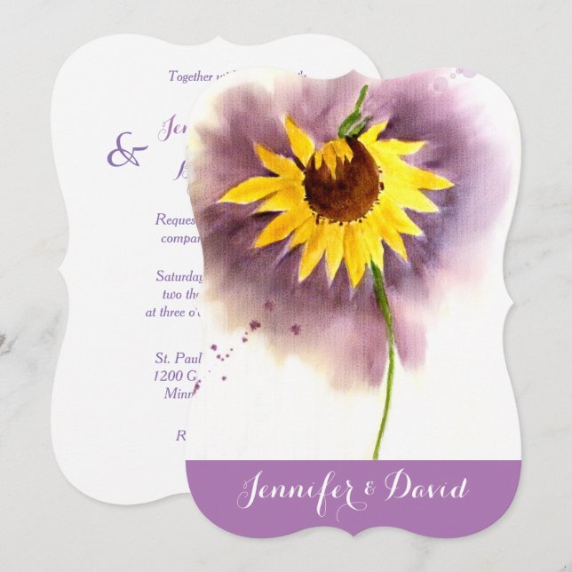 Inbjudan till solrosfärgen Personligt bröllp (Fram/baksida)