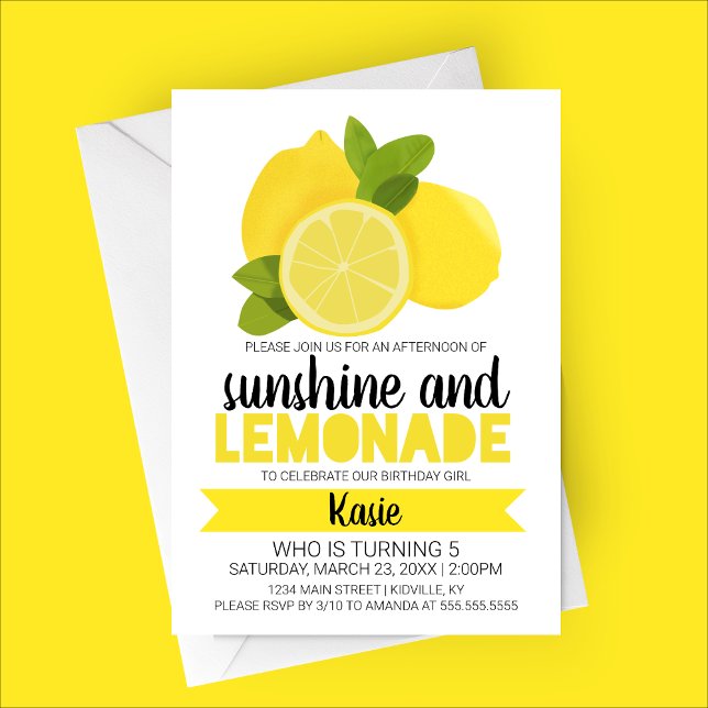 Inbjudan till solsken och tonåring på födelsedagen (Sunshine and Lemonade | Citrus Fruit | Child's Summer Birthday Party Invitation)