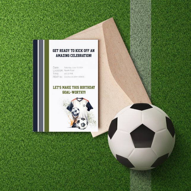 Inbjudan till sommardag (Green Blue Soccer Birthday Party Invitation 1)