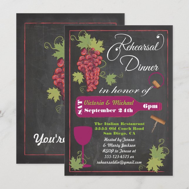 Inbjudan till sommarmiddag i Chalkboard Vin (Fram/baksida)