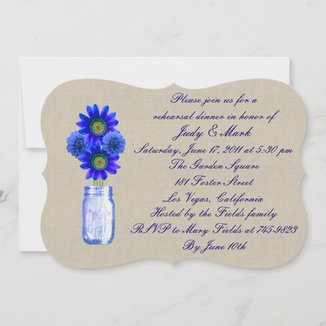 Inbjudan till sommarmiddag i Rustic Blue Mason Bur (Framsida)
