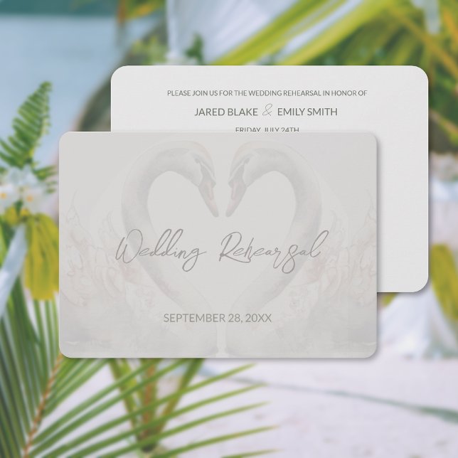 Inbjudan till sommarmiddag i Svan Bröllop (Swan Wedding Rehearsal Dinner Invitation (front and back))