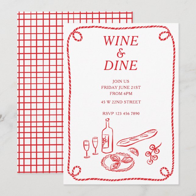 Inbjudan till sommarpartiet vin och Dine (Fram/baksida)