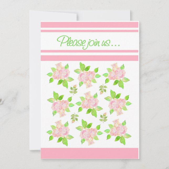 Inbjudan till sommarpartiet vintage Rosa ros (Framsida)