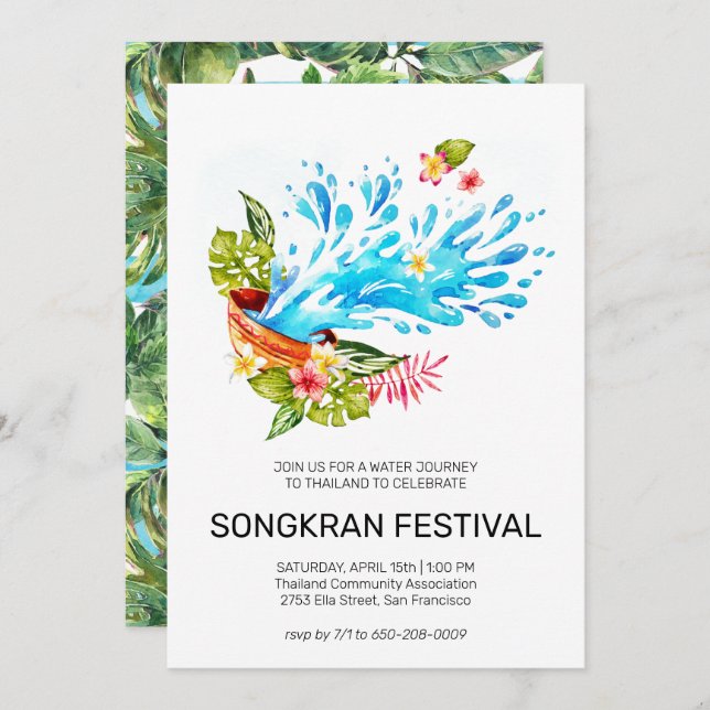 Inbjudan till Songkran-festival i Thailand (Fram/baksida)