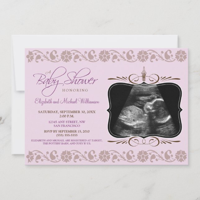 Inbjudan till Sonogram Baby Shower (lilac) (Framsida)