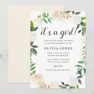 Inbjudan till söt Blommigt Guld WAN Baby Shower