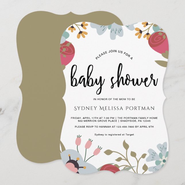 Inbjudan till söt botaniskt babyskor (Fram/baksida)