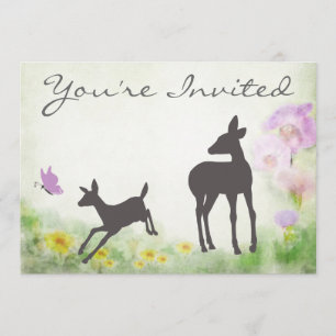 Inbjudan till söt Doe and Fawn Hjort Baby Shower