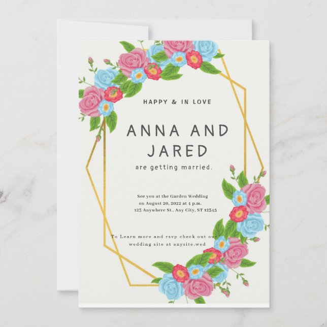 Inbjudan till söt Garden Flower Wedding (Framsida)