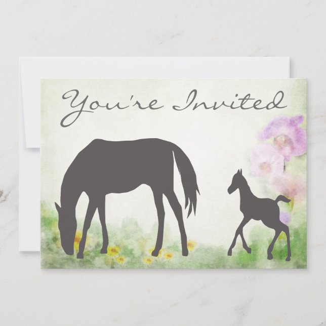 Inbjudan till söt Mare and Foal Horse Baby Shower (Framsida)