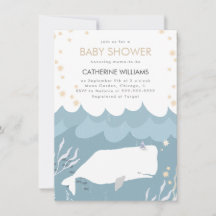 Inbjudan till söt White Whale Baby Shower