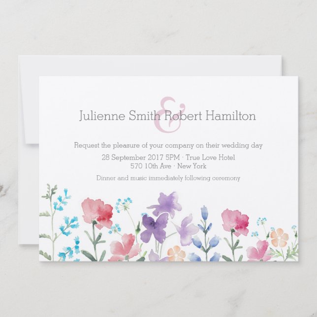 Inbjudan till söt Wildblommor Watercolor Wedding (Framsida)