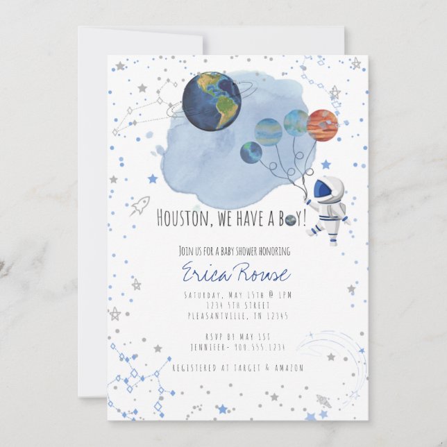 Inbjudan till Space Baby Shower (Framsida)