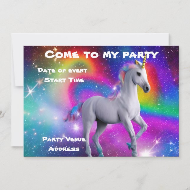 Inbjudan till Space Unicorn Party (Framsida)