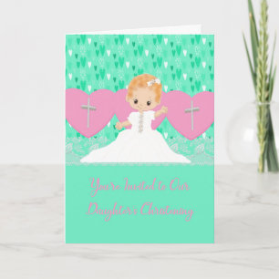 Inbjudan till Spädbarn Christening Rosa & Grönt