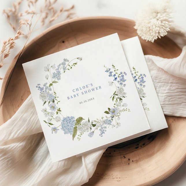 Inbjudan till spädbarn med ömtålig blå Blommigt Pappersservett (Skapare uppladdad)