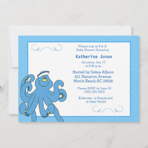 Inbjudan till spädbarnshöljet Cute Blue Octopus