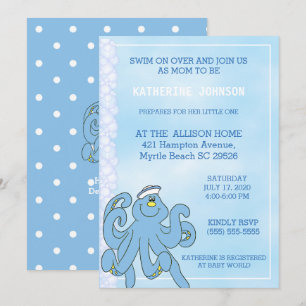 Inbjudan till spädbarnshöljet Cute Blue Octopus