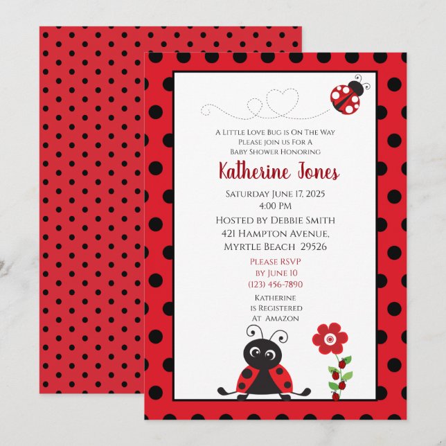 Inbjudan till spädbarnshuggare för Cute Red Black  (Fram/baksida)
